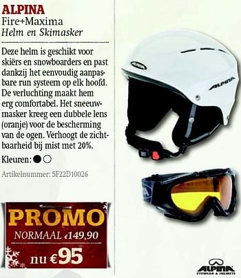 Promoties Fire+maxima helm en skimasker - Alpina - Geldig van 01/12/2011 tot 31/12/2011 bij A.S.Adventure