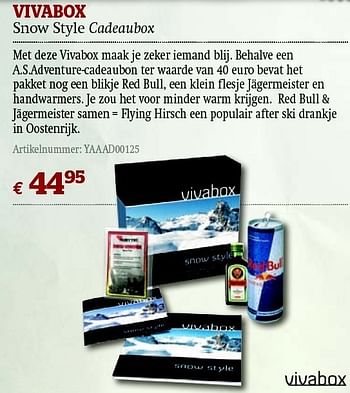 Promoties Snow style cadeaubox - Vivabox - Geldig van 01/12/2011 tot 31/12/2011 bij A.S.Adventure