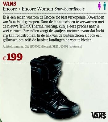 Promoties Encore + encore women snowboardboots - Vans - Geldig van 01/12/2011 tot 31/12/2011 bij A.S.Adventure