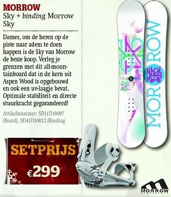 Promoties Sky + binding morrow sky - Morrow - Geldig van 01/12/2011 tot 31/12/2011 bij A.S.Adventure