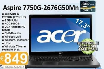Promoties Notebook aspire 7750 2676g50mn - Acer - Geldig van 01/12/2011 tot 15/01/2012 bij Compudeals