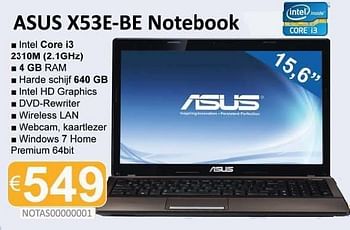 Promoties Notebook asus x53e be notbook - Asus - Geldig van 01/12/2011 tot 15/01/2012 bij Compudeals