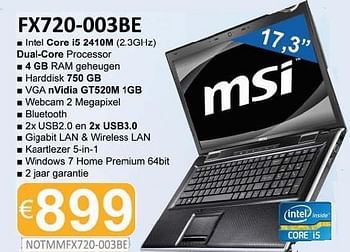 Promoties Notebook fx720 003be - MSI - Geldig van 01/12/2011 tot 15/01/2012 bij Compudeals