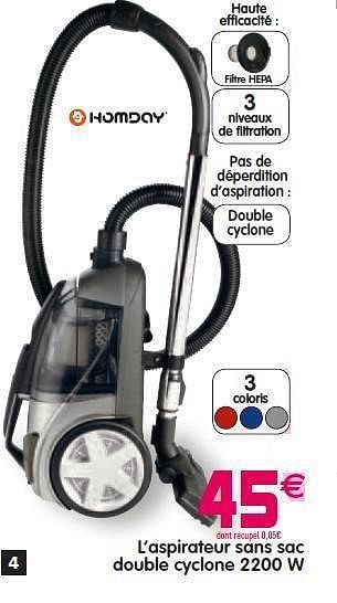 Homday L aspirateur sans sac double cyclone En promotion chez Gifi