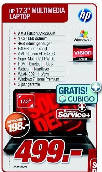 Promoties Hp multimedia laptop - HP - Geldig van 04/01/2012 tot 31/01/2012 bij Auva