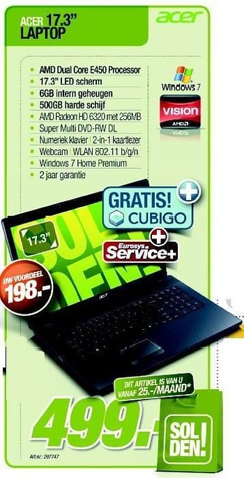 Promoties Acer laptop - Acer - Geldig van 04/01/2012 tot 31/01/2012 bij Auva