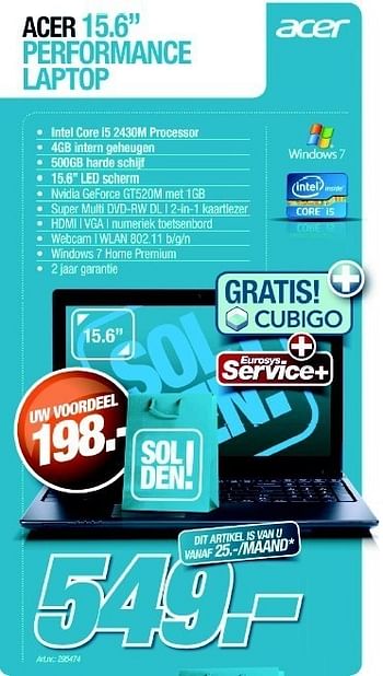 Promotions Acer performance laptop - Acer - Valide de 04/01/2012 à 31/01/2012 chez Auva