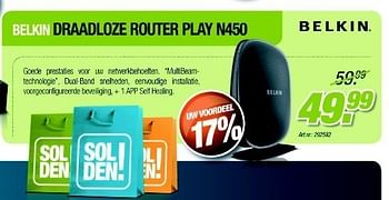 Promoties Belkin draadloze router play n450 - BELKIN - Geldig van 04/01/2012 tot 31/01/2012 bij Auva