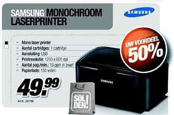 Promoties Samsung monochroom laserprinter - Samsung - Geldig van 04/01/2012 tot 31/01/2012 bij Auva