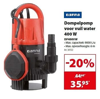 Huismerk - Gamma Dompelpomp vuil water 400 w dp400vw - Promotie bij Gamma