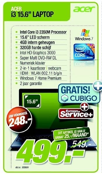 Promotions Acer laptop - Acer - Valide de 01/02/2012 à 29/02/2012 chez Auva