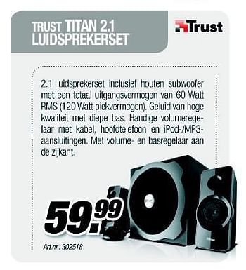 Promoties Titan 2.1 luidsprekerset - Trust - Geldig van 01/02/2012 tot 29/02/2012 bij Auva