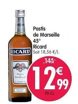 Promoties Pastis de marseille 45° ricard - Ricard - Geldig van 08/02/2012 tot 14/02/2012 bij Match