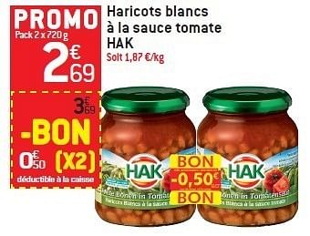Promotions Haricots blancs à la sauce tomate hak - Hak - Valide de 08/02/2012 à 14/02/2012 chez Match Food & More