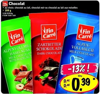 Promotions Chocolat - Fin Carré - Valide de 09/02/2012 à 15/02/2012 chez Lidl