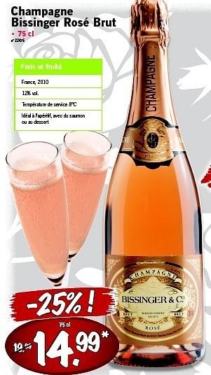 Promotions Champagne bissinger rosé brut - Champagne - Valide de 09/02/2012 à 15/02/2012 chez Lidl