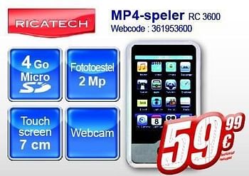 Promotions Mp4-speler rc 3600 - Ricatech - Valide de 13/02/2012 à 26/02/2012 chez Eldi