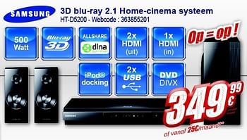 Promoties 3d blu-ray 2.1 home-cinema systeem ht-d5200 - Samsung - Geldig van 13/02/2012 tot 26/02/2012 bij Eldi