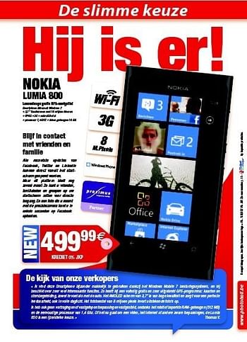 Promotions Nokia lumia 800 - Nokia - Valide de 13/02/2012 à 14/03/2012 chez Photo Hall