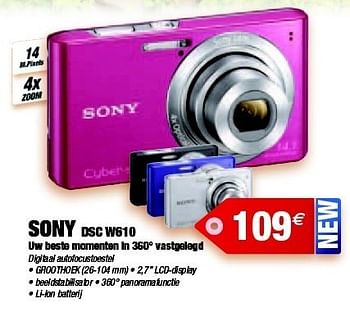 Promotions Sony dsc w610 digitaal autofocustoestel - Sony - Valide de 13/02/2012 à 14/03/2012 chez Photo Hall