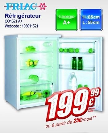 Promotions Réfrigérateur co1521 a+ - Friac - Valide de 13/02/2012 à 26/02/2012 chez Eldi