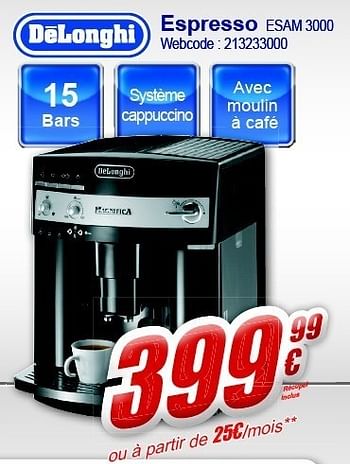 Promotions Espresso esam 3000 - Delonghi - Valide de 13/02/2012 à 26/02/2012 chez Eldi