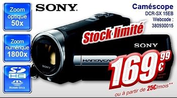 Promotions Caméscope dcr-sx 15eb - Sony - Valide de 13/02/2012 à 26/02/2012 chez Eldi