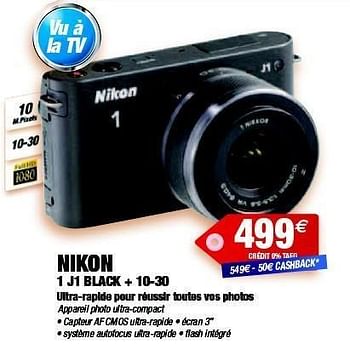 Promoties Nikon 1 j1 black + 10-30 appareil photo ultra-compact - Nikon - Geldig van 13/02/2012 tot 14/03/2012 bij Photo Hall