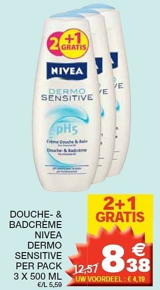 Promoties Douche- & badcrème nivea dermo sensitive - Nivea - Geldig van 14/02/2012 tot 26/02/2012 bij Champion