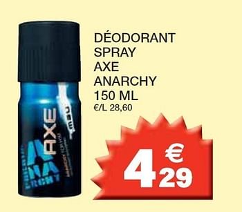 Promotions Déodorant spray axe anarchy - Axe - Valide de 14/02/2012 à 26/02/2012 chez Champion