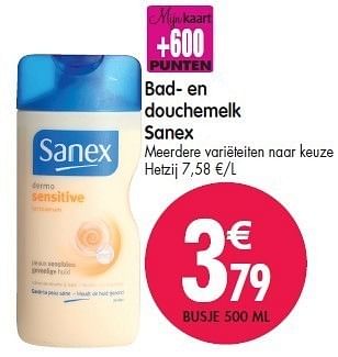 Promoties Bad- en douchemelk sanex - Sanex - Geldig van 15/02/2012 tot 21/02/2012 bij Match