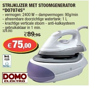 Promoties Strijkijzer met stoomgenerator do7074s - Domo elektro - Geldig van 15/02/2012 tot 26/02/2012 bij Hubo