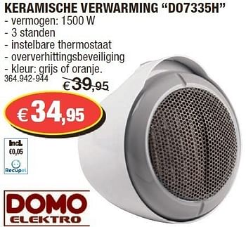Promotions Keramische verwarming do7335h - Domo elektro - Valide de 15/02/2012 à 26/02/2012 chez Hubo