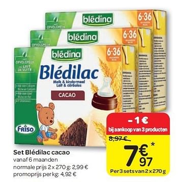 Promoties Set blédilac cacao - Blédina - Geldig van 15/02/2012 tot 27/02/2012 bij Carrefour