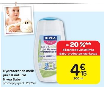 Promoties Hydraterende melk pure & natural nivea baby - Nivea - Geldig van 15/02/2012 tot 27/02/2012 bij Carrefour