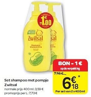 Promoties Set shampoo met pompje zwitsal - Zwitsal - Geldig van 15/02/2012 tot 27/02/2012 bij Carrefour