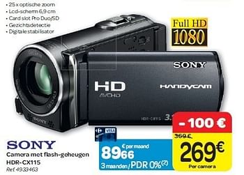 Promoties Camera met flash-geheugen hdr-cx115 - Sony - Geldig van 15/02/2012 tot 27/02/2012 bij Carrefour