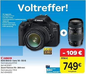 Promoties Canon eos 550 d + lens 18 - 55 is - Canon - Geldig van 15/02/2012 tot 27/02/2012 bij Carrefour