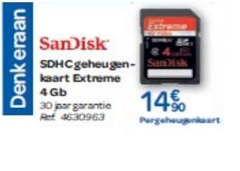 Promoties Sdhc geheugenkaart extreme 4 gb - Sandisk - Geldig van 15/02/2012 tot 27/02/2012 bij Carrefour