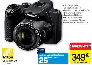 Promotions Nikon coolpix p500 - Nikon - Valide de 15/02/2012 à 27/02/2012 chez Carrefour