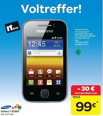 Promotions Galaxy y s5360 - Samsung - Valide de 15/02/2012 à 27/02/2012 chez Carrefour