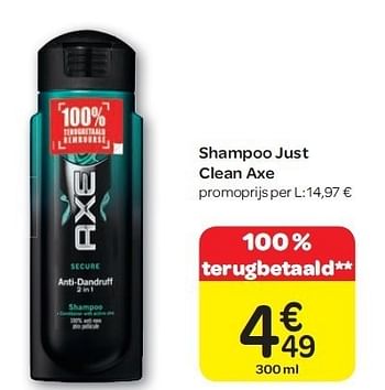 Promotions Shampoo just clean axe - Axe - Valide de 15/02/2012 à 27/02/2012 chez Carrefour