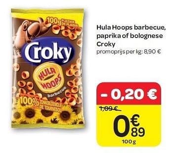 Promoties Hula hoops barbecue, paprika of bolognese croky - Croky - Geldig van 15/02/2012 tot 27/02/2012 bij Carrefour