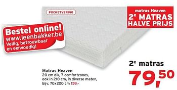 Promotions Matras heaven - Produit maison - Leen Bakker - Valide de 15/02/2012 à 28/02/2012 chez Leen Bakker