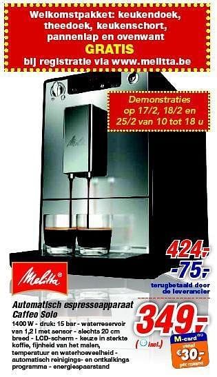 Promoties Automatisch espressoapparaat caffeo solo - Melitta - Geldig van 15/02/2012 tot 28/02/2012 bij Makro
