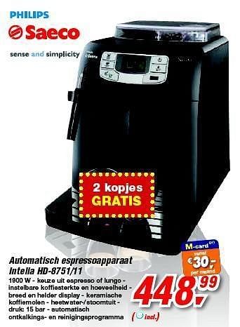 Promotions Automatisch espressoapparaat intelia hd-8751-11 - Philips - Valide de 15/02/2012 à 28/02/2012 chez Makro