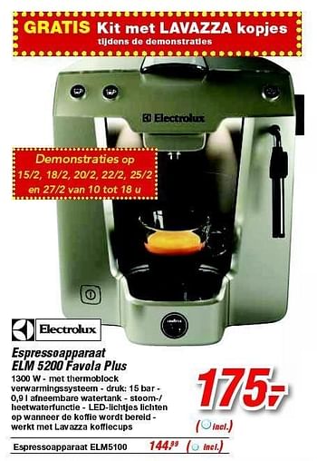 Promotions Espressoapparaat elm 5200 favola plus - Electrolux - Valide de 15/02/2012 à 28/02/2012 chez Makro