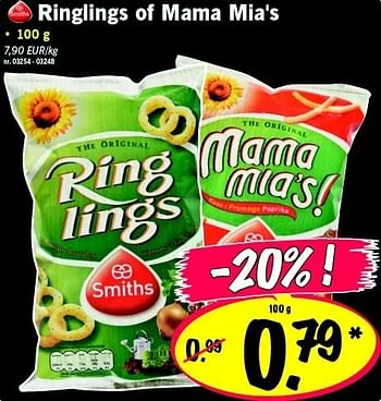 Promotions Ringlings of mama mia`s - Smiths - Valide de 20/02/2012 à 22/02/2012 chez Lidl
