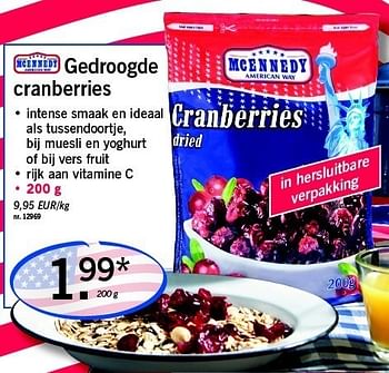 Promoties Gedroogde cranberries - Mcennedy - Geldig van 20/02/2012 tot 22/02/2012 bij Lidl