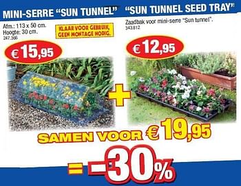 Promoties Mini-serre sun tunnel sun tunnel seed tray - Huismerk - Hubo  - Geldig van 29/02/2012 tot 11/03/2012 bij Hubo